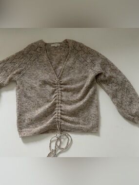 Little Lies Beige Ruched V-Neck Sweater